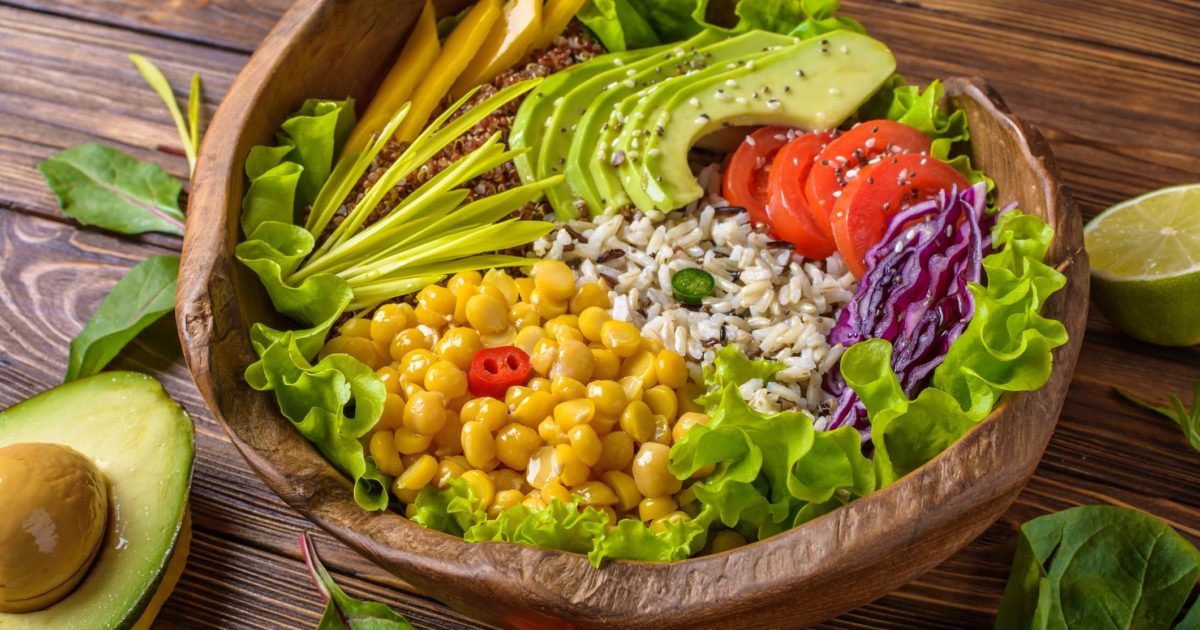 Quinoa and Brown Rice Bowl with Vegetables and Tahini