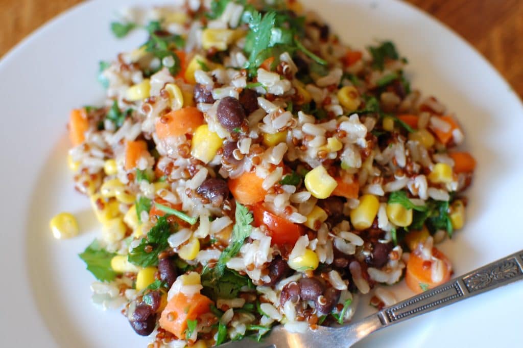 Quinoa and Brown Rice Bowl with Vegetables and Tahini